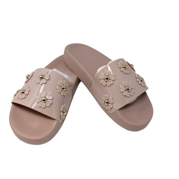 Kate Spade Spring Flower Embellished Slides Sz 9 Rose Smoke - Picture 2 of 9
